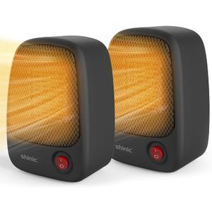 shinic Small Space Heater, 500W Portable Electric PTC Ceramic Heater with Fast Heating, Overheat Protection, Safe and Quiet Personal Heater for Indoor Use, Desk Home Office Bedroom,Black,2 Pack