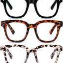 3 Pack Oversized Reading Glasses for Women Men with round Frame Fashion Blue Light Blocking Computer Readers (1.5, Black/Brown Leopard/Grey Leopard)