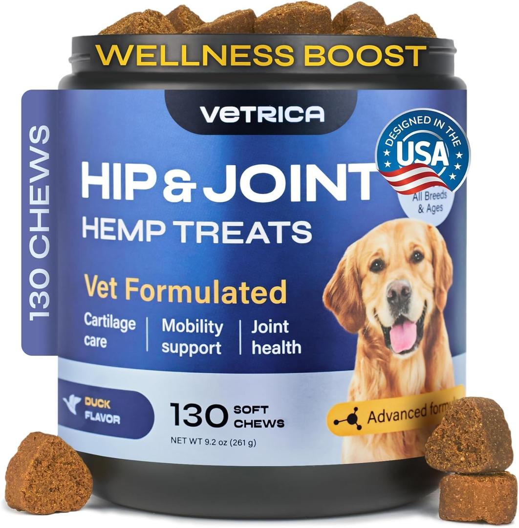 Glucosamine for Dogs - Hemp Joint Supplement for Dogs - Glucosamine Chondroitin Chews with MSM - Soft Chews for Canine Mobility Support - Hip & Joint Pain Relief - Hemp Seed Oil, Turmeric, Collagen