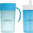 Dr. Brown's Milestones Straw to 360 Convertible Toddler Training Cup Set with Interchangeable Silicone Straw and 360 Degree Cup Lids, Blue Ocean, 10 oz/300 mL, BPA-Free, 9m+, 2 Pack