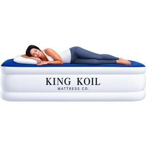 King Koil Full Size Premium Air Mattress with Built-in Pump for Home, Camping & Guests, Inflatable Airbed Double High Adjustable Blow Up Mattress, Durable - Portable and Waterproof (Blue)