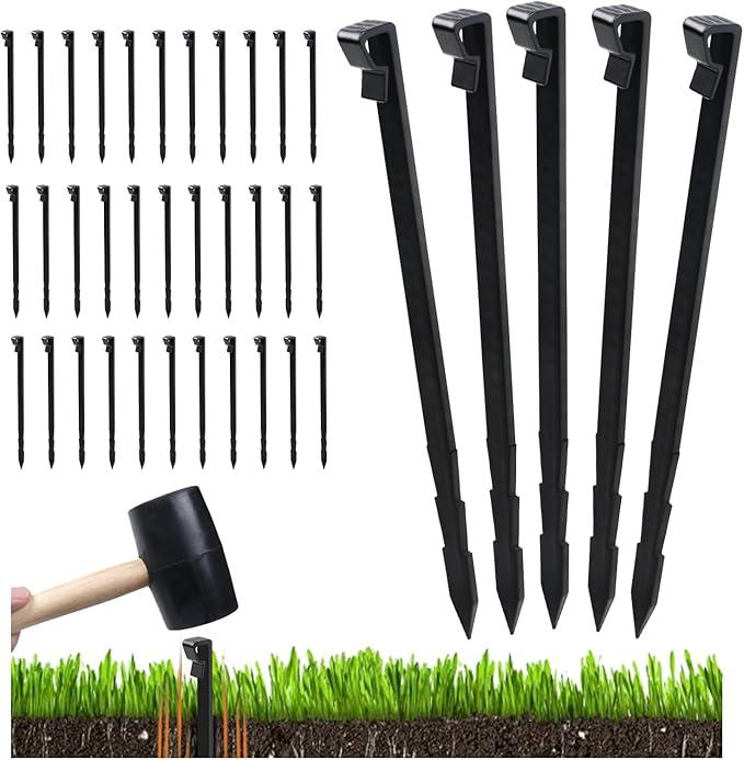 55 PCS 9 Inch Landscape Stakes, Heavy Duty Plastic Edging Anchoring Stakes for Landscape, Weed Barriers, Lawn Edging, Black .A few are pre-owned