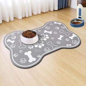 Dog Cat Food Mat,Rapid Absorbent Pet Feeding Mat, Bone Shaped Dog Placemat Water Bowl Mat with Rubber Backing,No Stains Dog Cat Food Mats Indoor, Pet Accessories Supplies 12"x18" Grey (12"18", Bone Shaped Grey)