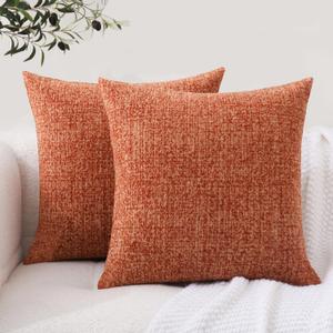 Artcest Set of 2 Soft Decorative Throw Pillow Covers Cozy Textured Cushion Covers for Couch Bed and Living Room, 16"x16" (Burnt Orange) (Rust)