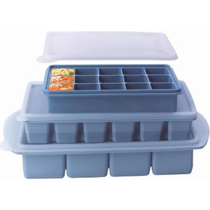3-Pack Silicone Freezer Trays with Lid,4 Large 1-Cup(250ml)&6 Medium 1/2-Cup(125ml)&15 Small 2 Tbsp(30ml) Soup Freezer Container Molds,Ice Cube Tray For Meal Prep&Freezing Soup,Herbs (Blue 3 Pack)