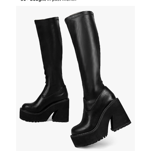 AMINUGAL Womens Elastic Knee High Platform Chunky Block High Heel Sock Boots Zipper Round Toe Fashion Motorcycle Combat Punk Boots For Women Size 5.5