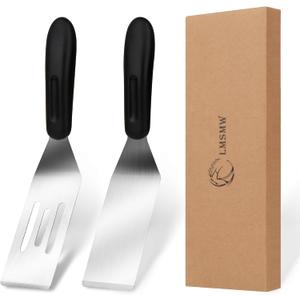 Small Metal Spatula for Kitchen Use, Mini Serving Turning Flipping Spatulas Set, 2 Pieces Stainless Steel Spatula for Cake Brownies Cookies Pie Pancakes Eggs, Cut Serve Turner for Cooking Baking