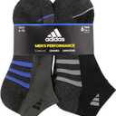 Adidas 6 Pairs Men's Low Cut Socks 6 Pack for Shoe Size 6-12 Black, Black, 6-12