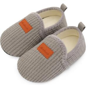 XIHALOOK Toddler Boys Girls House Slippers with Microfleece Lining Cozy Household Shoes Non-slip for Kids (Gray)