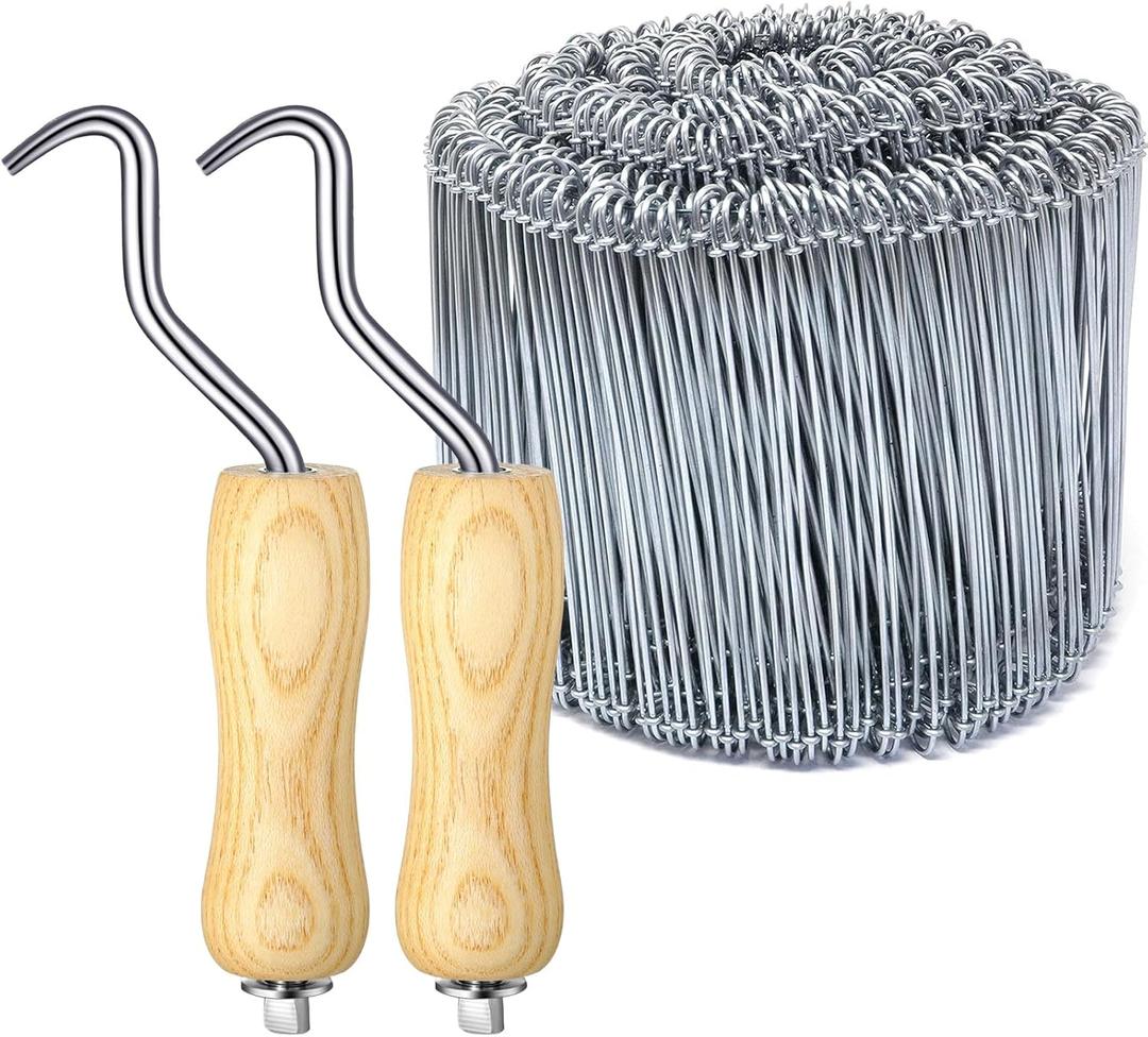 Therwen 1002 Pcs Tie Wire and Wire Twister Set 1000 Pcs 6 Inch 16 Gauge Double Loop Bar Ties Tool 2 Pake with Wooden Grip Handle for Securing Concrete Steel Construction