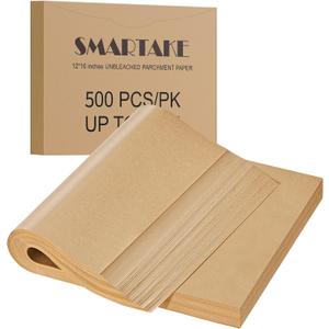 SMARTAKE 500 Pcs Parchment Paper Baking Sheets, 12x16 Inches Non-Stick Precut Baking Parchment, for Baking Grilling Air Fryer Steaming Bread Cup Cake Cookie and More (Unbleached)