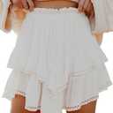 Aoudery Flowy Shorts for Women Casual Boho Ruffle Tiered Skorts High Waist Mini Skirts Golf Tennis Butterfly Crochet Shorts - A White M