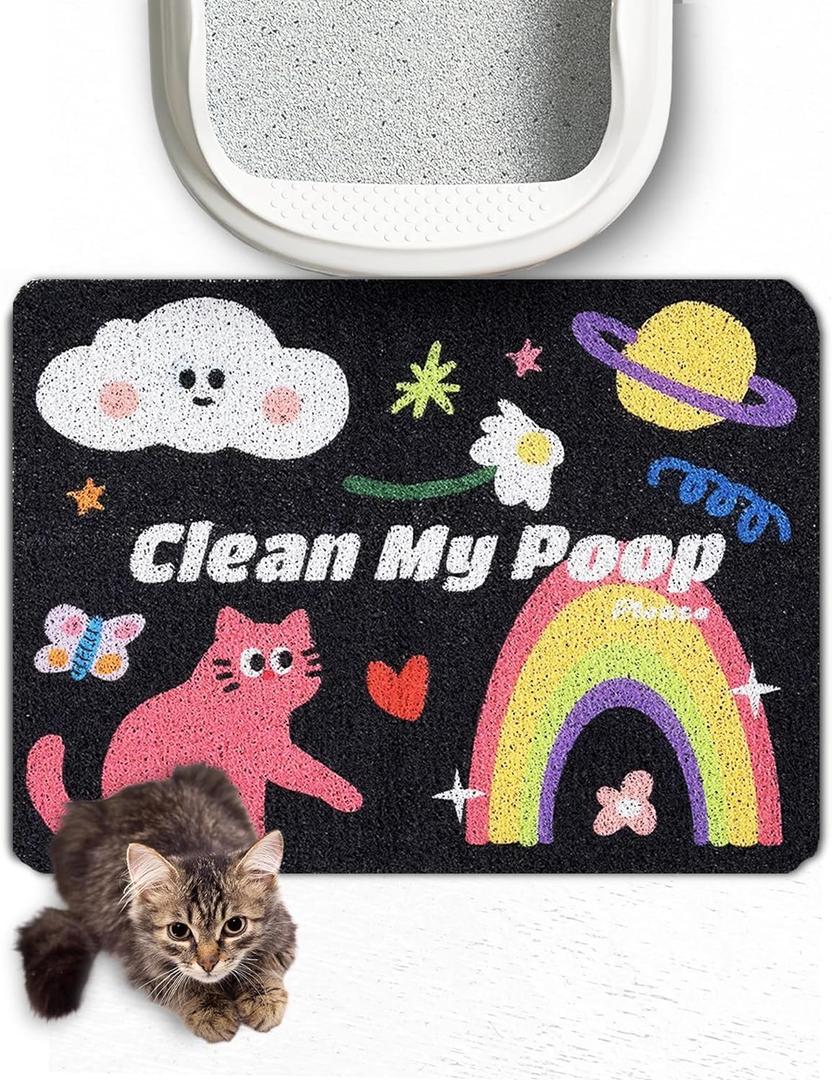 Lukamoo Cute Cat Litter Mat (24''x16''), Large, for Kitty Litter & Cute Cat Litter Box, Clean My Poop