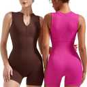 SUUKSESS Women Zip Up Sexy Rompers Ribbed Seamless Padded Workout Romper (Pink, L)