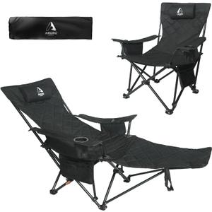 2025 Upgraded 2-in-1 Reclining Camping Chair with Footrest, Folding Beach Lounge Chair with Adjustable Backrest & Cooler, Portable Lawn Chairs for Adults Heavy Duty for Outdoor Sports, 1 Pack