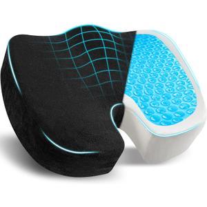 EcoNour Thick Memory Foam Gel Seat Cushion (Black) | Office Chair Cushion for Sciatica, Tailbone and Lower Back pain | Orthopedic cushion for Tail bone| Anti-Slip Support Pillow For Seniors and Driver (1Pack)