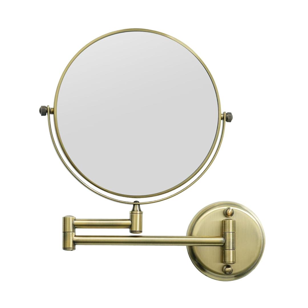 GURUN 8" Wall Mounted Makeup Mirror with 10X Magnification,Two-Sided Swivel Bathroom Mirror,Antique Satin Brass Finish M1306K(8in,10x)