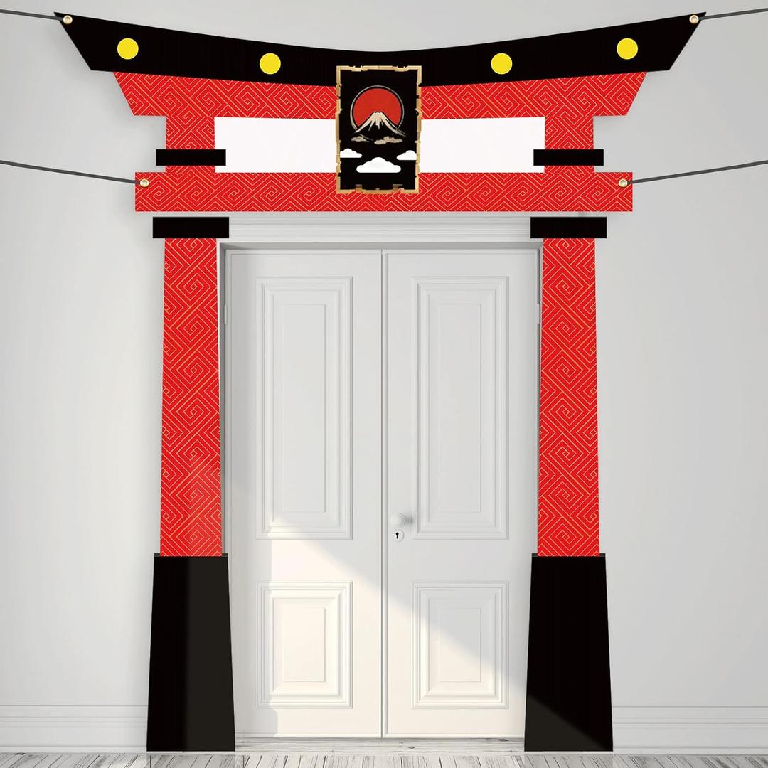 Japanese Torii Gate Door Banner 3PCS Ninja Warrior Backdrop Door Decoration for Karate Birthday Party Photo Booth Props