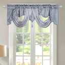 Grey Valance for Windows Short Curtains Swag Tassel Decorative Waterfall Drapes Vintage Window Treatment Topper for Living Room Kitchen Cafe 55x18 Inch