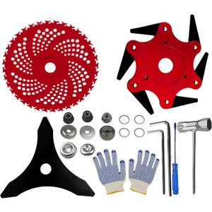 3-in-1 Heavy Duty Brush Cutter Blades Kit - Includes 6-Steel Blade Trimmer Head, 9" 36T Carbide Tipped & 10" 3T Brush Blades - Universal Weed Eater Attachments with 2 Adapter Kits