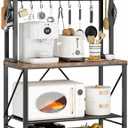 YASONIC Coffee Bar, Bakers Rack with Storage, 25.6 Inches Microwave Stand, 5 Tier Kitchen Shelves Appliance Storage, 12 S Hooks Large Coffee Station for Spices, Pots and Pans, Rustic Brown