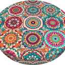 Floral Boho Stool Cover Round - Flowers Bar Stool Seat Covers Colorful Barstool Covers Slipcovers for 12 Inch Round Chair