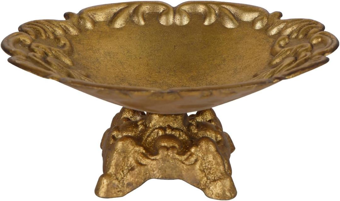 NIKKY HOME Rustic Jewelry Tray Decorative Border Trinket Dish Vintage Ring Holder Bowl for Bracelet Earring Necklace Organizer Metal Display Plate Handmade Gift for Women Girl, Gold
