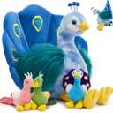 MorisMos Plush Peacock Stuffed Animal with 3 Baby Bird Plush Toys,18''Mommy Peacock Toys for Girl Boy Kid,Realistic Bird Stuffed Animals Gift for Birthday Decor Baby Shower Christmas,CE/CPC Certified, 18 Iinches