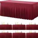6 Pack Burgundy Spandex Tablecloth for 6 Foot Rectangle Tables, Wrinkle Free Fitted Table Cloth Cover 6ft Maroon Stretchy Tablecloths with Skirt for Parties Weddings Birthday Banquet Baby Shower