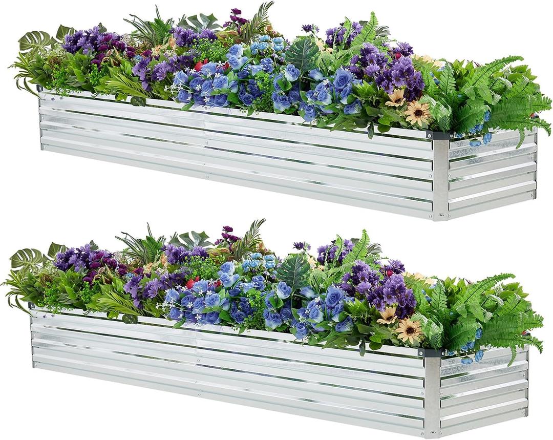 Meberam 2 Pack 6x1.5x1FT Galvanized Raised Garden Beds Kit Outdoor Metal Gardening Planter Box for Vegetable Elevated Flower Herbs,Silver