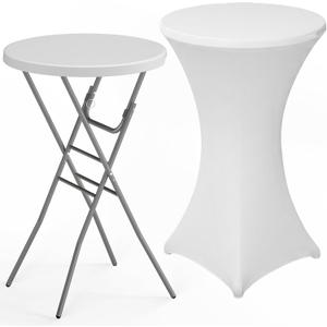 28" Round Folding Table with Cover, Foldable Cocktail Table with Handle28" Round Folding Table with Cover, Foldable Cocktail Table with Handle Bar Height Table with Removable Legs, High Top, Indoor Outdoor for Parties, Patio, Backyard, Wedding, Dining, White