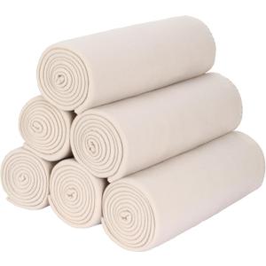 Fleece Throw Blanket Bulk Fleece Blankets Solid Lightweight Warm Soft Cozy Pet-Friendly for Home Bed Sofa Couch Dorm Office Wedding Gifts Travel Airplane for Seasons (Beige, Pack of 6-50x60 Inches)
