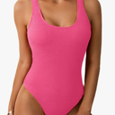 lLimeeke Women One Piece Swimsuit Solid Ribbed Monokini Swimwear Scoop Neck Low Back Bathing Suit, Smal