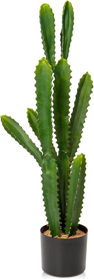 DILATATA 32.5" Tall Fake Cactus Plant Potted 'Euphorbia Accruensis' - Large Artificial Cactus for Home, Garden, Office Decor - Housewarming Gifts