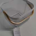 Metal Mesh Steel Basket, Storage Organizer Basket Multi-functional Hanging Kitchen Baskets Fruit Basket Bin with Bamboo Handle for Kitchen Bathroom Picnic Shopping Decor Cabinet Home, White