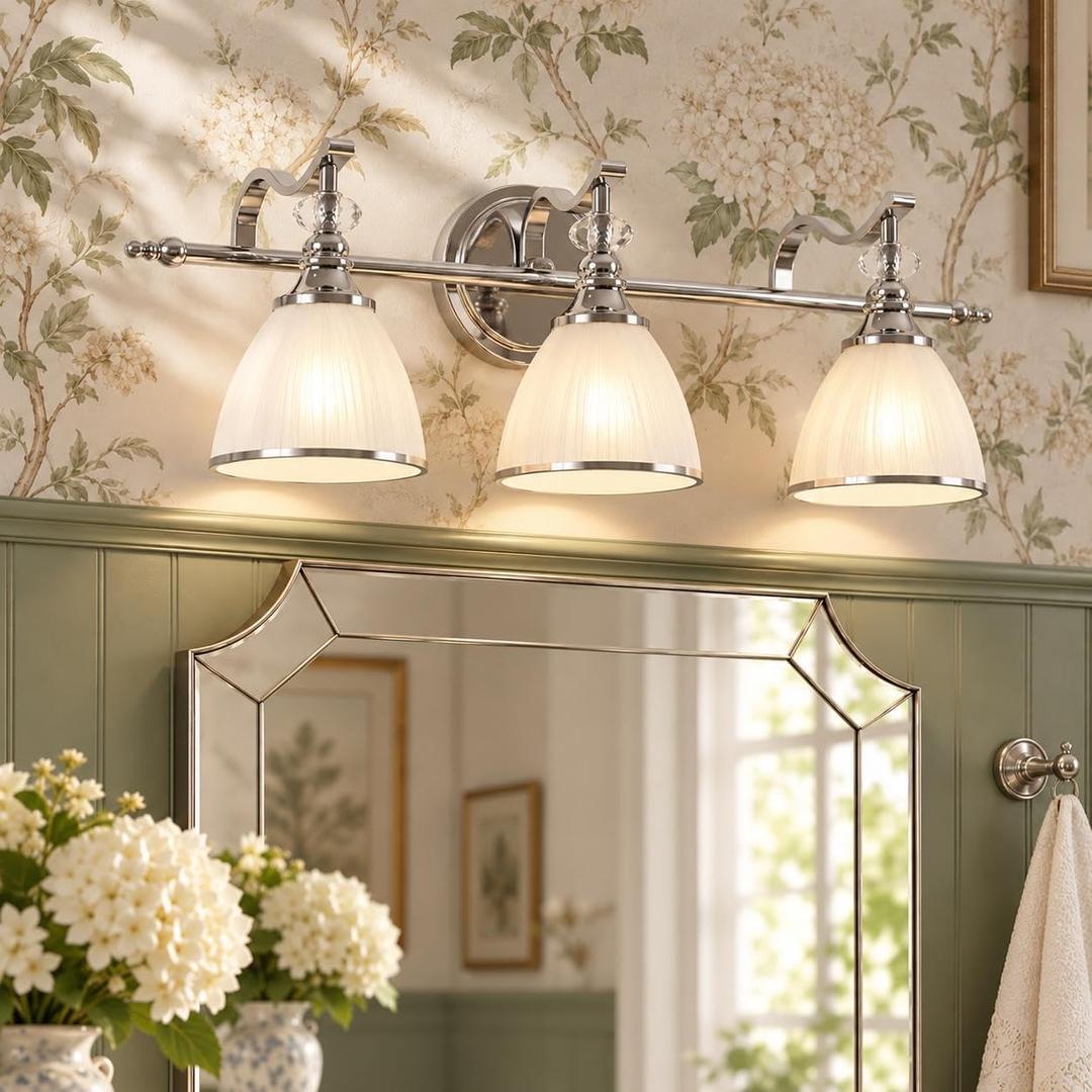ANDY STAR Polished Chrome Vanity Light, 3-Light Crystal Wall Sconce