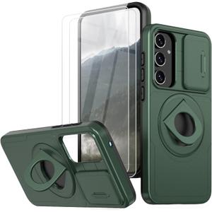 for Samsung Galaxy A35 5G Phone Case Built in Slide Camera Lens Cover with 2X Tempered Glass Screen Protector,Heavy-Duty [Military Grade] Shockproof Magnetic Phone Case (C Deep Green)