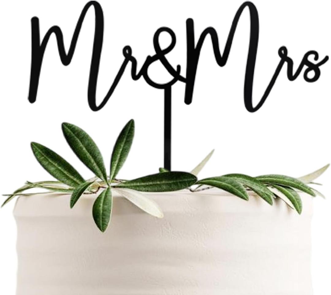 Mr & Mrs Black Acrylic Cake Topper, Bride and Groom Cake Topper Wedding Decoration(Design 01)