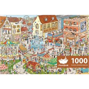 MOMIBOOK Puzzles for Adults 1000 Pieces Jigsaw Puzzles of Weekends in a Small Town, Painting Image Difficult Challenging Hard Impossible Puzzle Unique Funny Party Christmas Birthday Gifts