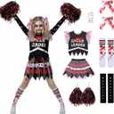 PUIWNON Cheerleader Costume Zombie Cheerless Costume for Girls Bloody Kids Dead Cheer Outfit for Halloween (Purple, Small)