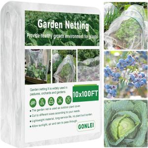GonLei Garden Netting 10 X 100 FT Ultra Fine Netting for Garden Protection, Garden Netting for Raised Beds, Mosquito Net for Blueberry Shrubs Vegetables Fruits Flowers Crops Pest Barrier