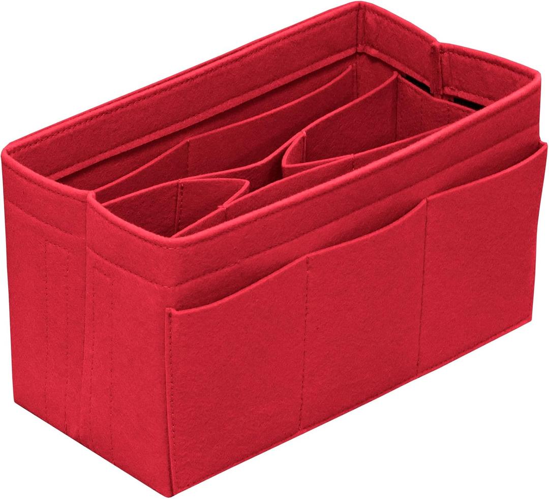 DailyPlus Purse Organizer Insert - Felt Bag Organizer for Tote Purse Bag with 14 Pockets - Red Large