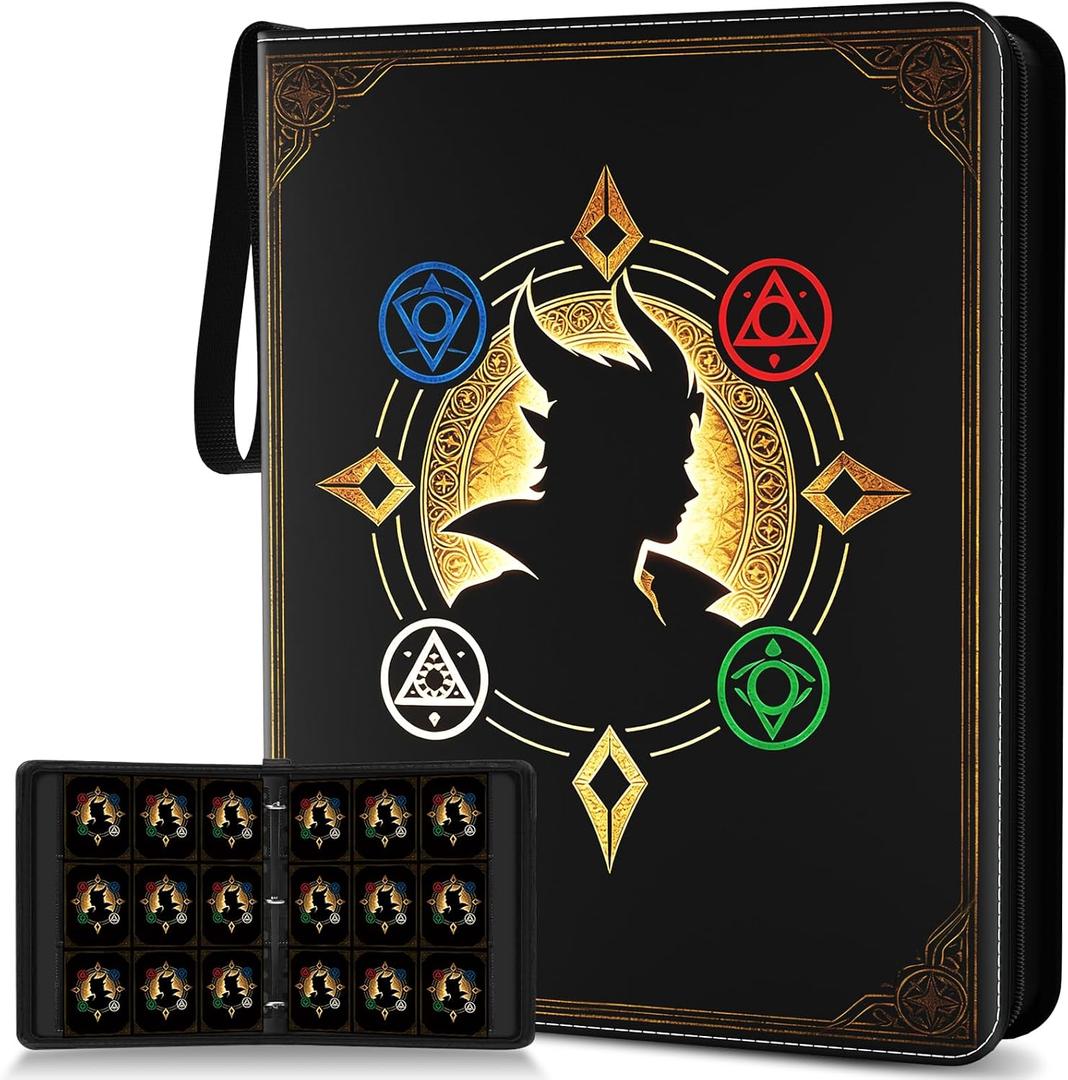 Trading Card Binder, Card Collection Binder 9 Pocket with 50 Removable Sleeves – 900-Pocket Compact 3-Ring Zipper Album, Durable Trading Card Holder for TCG/MTG Collectors (Grimoire)