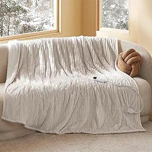 Bedsure GentleSoft Electric Blanket Twin Soft Ribbed Flannel Heated Blanket Twin Size, Heating with 6 Time Settings (Up to 10H), 6 Heat Settings, Warm Gifts for Grandma (62x84 inches,