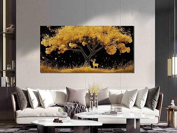 CIRABKY Black and Gold Tree Wall Art Living Room - Large Canvas Wall Art Bedroom - Home Office Decor Wall Size 29" x 59"
