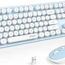 MOFII Wireless Keyboard and Mouse Combo, Computer Full Size 2.4G Plug and Play Wireless Typewriter Retro Round Keyboard and Mouse Set for Windows, Computer, Desktop, PC, Notebook - (Light Blue)