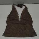 Women's Y2k Tops Floral Lace Halter Tie Back Going Out Top Sexy Deep V Neck Backless Rave Cami, Size S, Brown