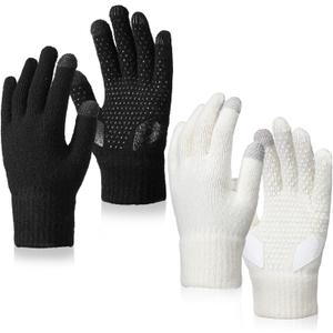 Berlune 2 Pairs Wool Knitted Skate Gloves Gel Padded Anti-Slip Ice Skating Gloves Winter Snow Warm Mitten for Women Men Outdoor Skating Cycling Driving Biking Running