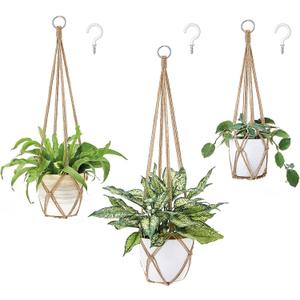 Dahey Macrame Plant Hanger Set of 3 with Hooks Indoor Hanging Planter Basket 35"/29"/23" Handmade Woven Cotton Rope Flower Pot Crochet Plant Holder Stand for Boho Home Decor No Tassels,Brown