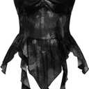 GORGLITTER Women's Halter Crop Y2k Tube Tops Asymmetrical Ruffle Hem Backless Cami Black Small